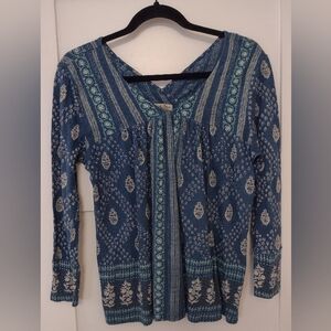 Lucky Brand Women's 3 Quarter Length Sleeve Tribal Pattern Top